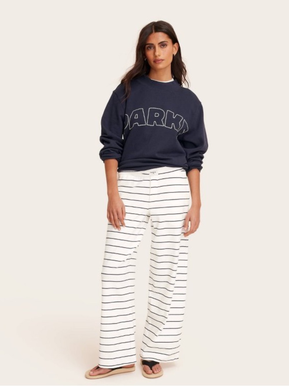 Parke x Target navy blue striped high-rise boxer knit pants